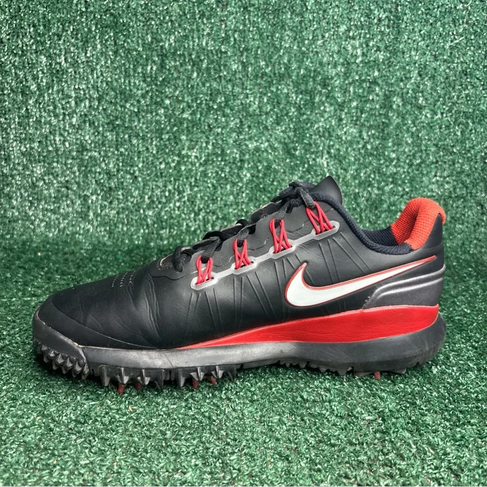 Nike‎ TW 14 Golf Shoes Mens Size 8 Black Red Tiger Woods Spiked 599416-001